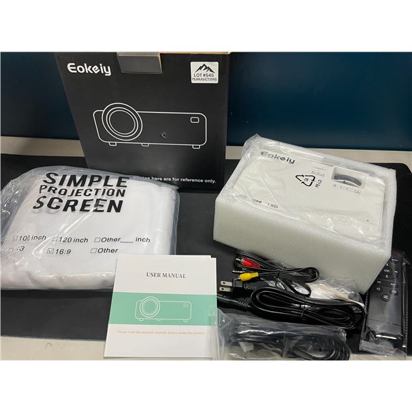 Lot of 1 Eokeiy LED Multimedia Projector w/ 100-inch Projector Screen