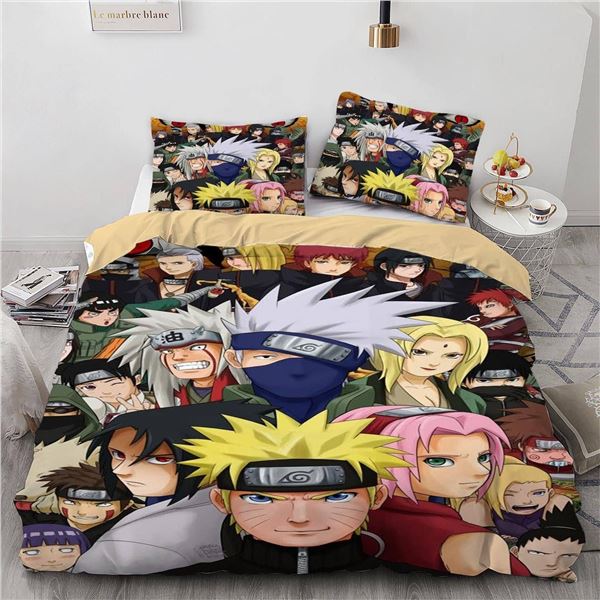 Lot of 1 Naruto Duvet Cover Set - Queen Size (90x90 in) - Includes Duvet Cover & 2 Pillowcases