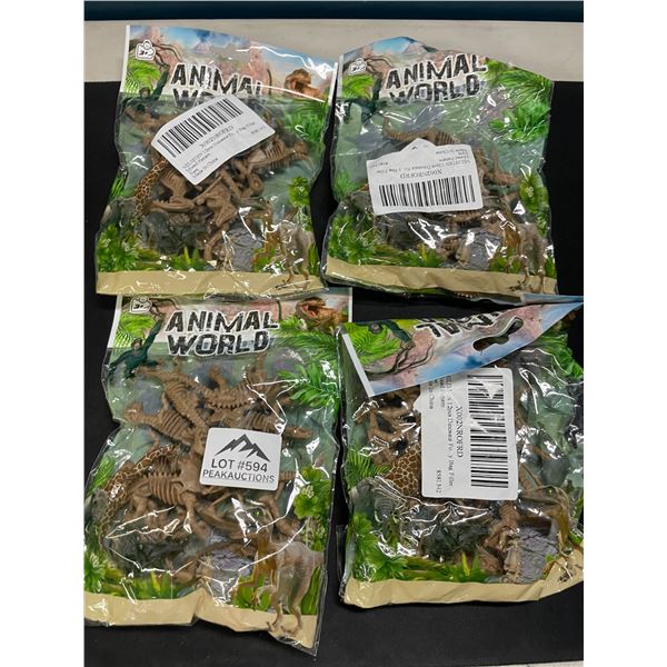 Lot of 4 Packs of Animal World Dinosaur Toy Figures - 12pcs per pack