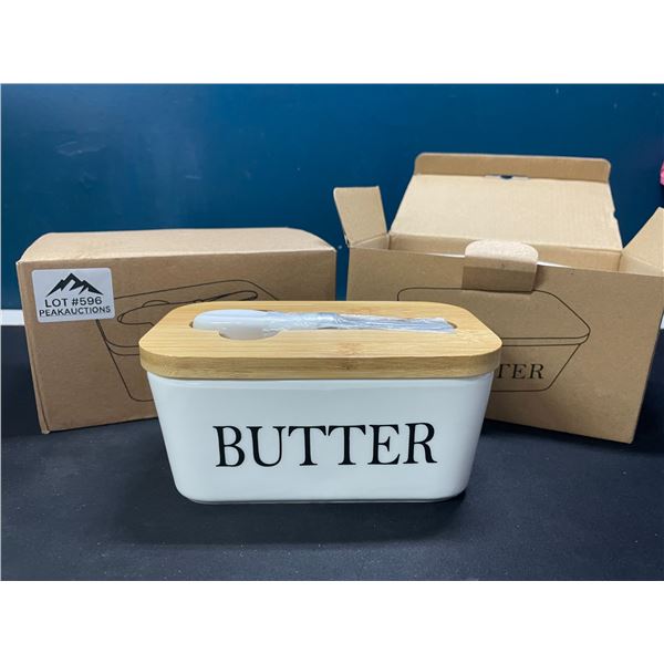 Lot of 2 Ceramic Butter Dishes/Containers w/ Butter Knife