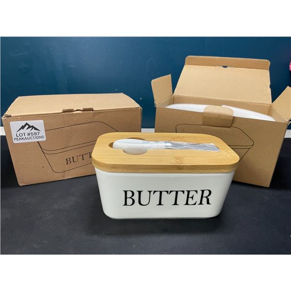 Lot of 2 Ceramic Butter Dishes/Containers w/ Butter Knife