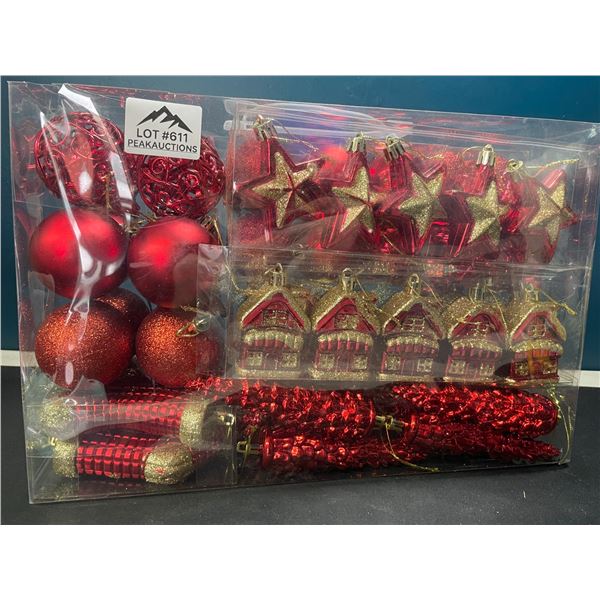 Lot of 1 90PC Red Christmas Balls/Ornament Set