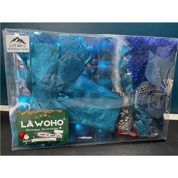 Lot of 1 Box of Blue Christmas Balls/Ornaments Set