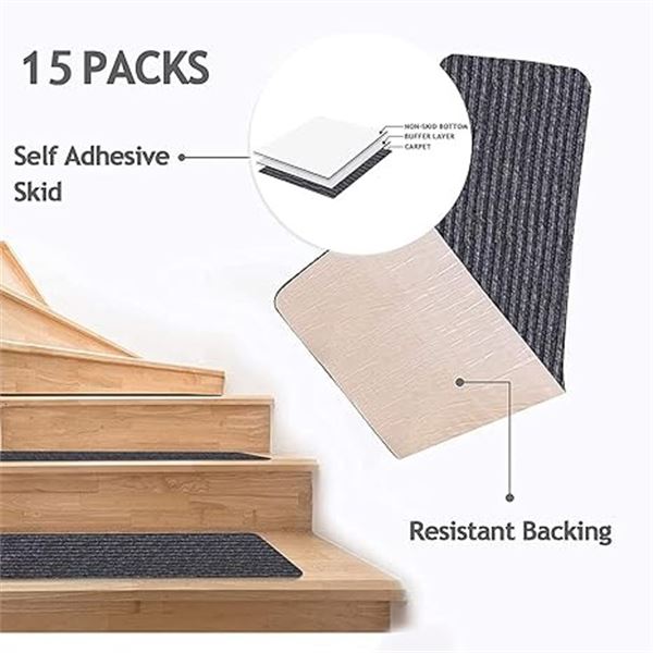 Lot of 1 Box of Kokojo Non-Slip Carpet Treads for Wooden Stairs - 30 inch x 8 inch - (15 in Box)