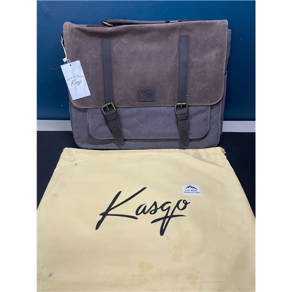 Lot of 1 Kasqo 15-in Canvas Laptop Messenger Bag w/ Leather Straps - Water-Resistant Canvas