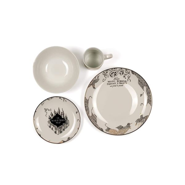 Lot of 1 Harry Potter Magical Marauder's Map Porcelain 4-PC Dinnerware Set - BRAND NEW IN BOX!