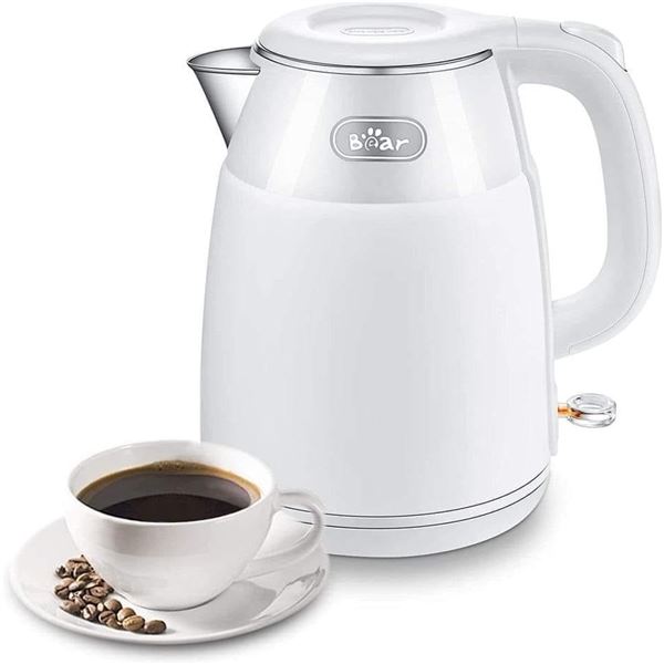Lot of 1 Bear Electric Kettle - 1.5L Stainless Steel 1500W Kettle w/ Auto Shut Off - White