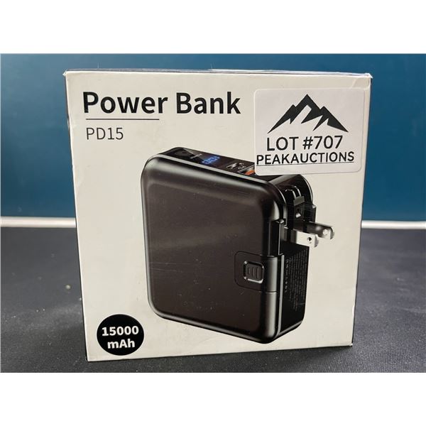 Lot of 1 High Capacity 15,000mAh Powerbank/Portable Charger w/ Buitl-In Type C & Lightning Cable!