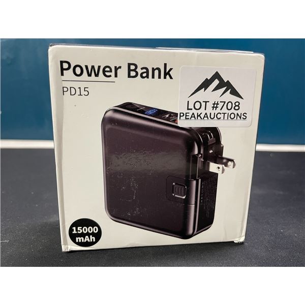 Lot of 1 High Capacity 15,000mAh Powerbank/Portable Charger w/ Buitl-In Type C & Lightning Cable!