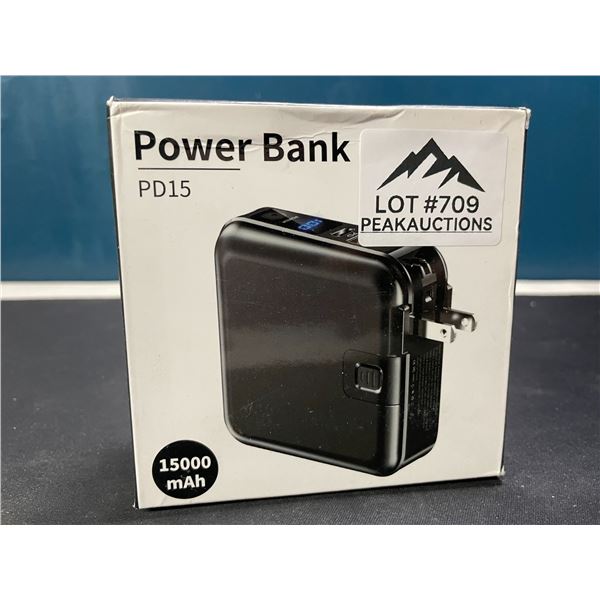 Lot of 1 High Capacity 15,000mAh Powerbank/Portable Charger w/ Buitl-In Type C & Lightning Cable!