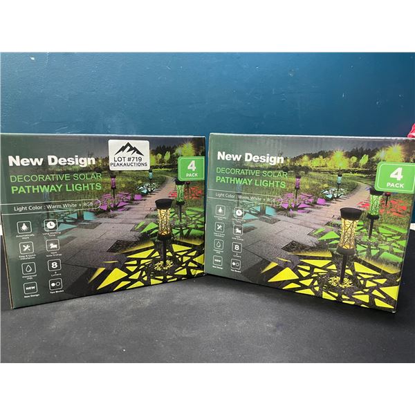 Lot of 2 Boxes of Decorative Solar Pathway Lawn/Garden Lights - White+RGB - 4per pack/8 total