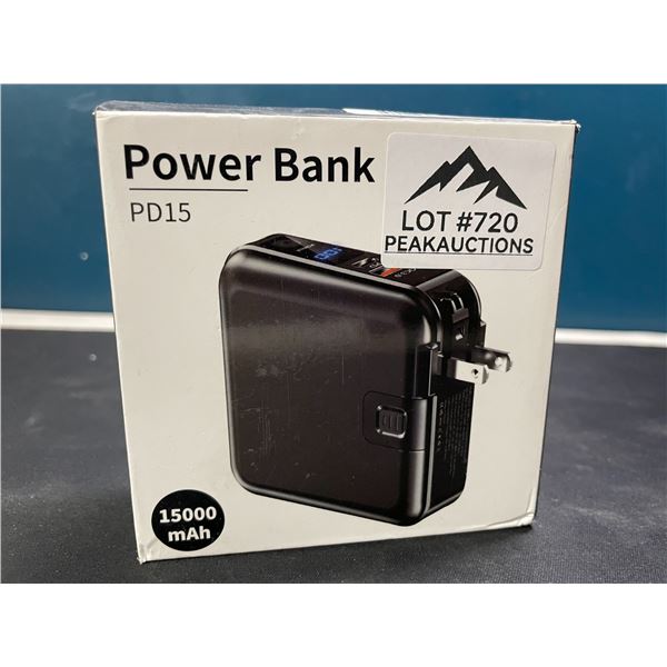 Lot of 1 High Capacity 15,000mAh Powerbank/Portable Charger w/ Buitl-In Type C & Lightning Cable!