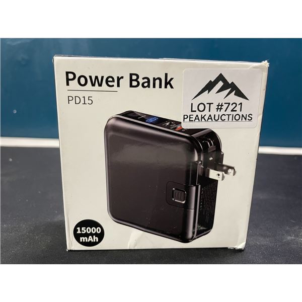 Lot of 1 High Capacity 15,000mAh Powerbank/Portable Charger w/ Buitl-In Type C & Lightning Cable!