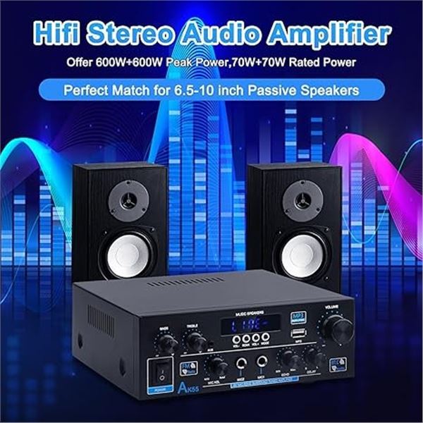 Lot of 1 AK-55 Bluetooth 5.0 HiFi Stereo Digital Audio Amplifier - Brand New!