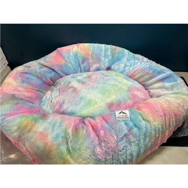Lot of 1 Fuzzy/Shaggy Fluffy Rainbow Plush Pet Bed - Large 28 inch size