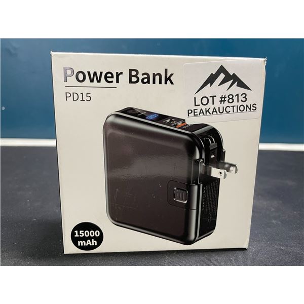 Lot of 1 High Capacity 15,000mAh Powerbank/Portable Charger w/ Buitl-In Type C & Lightning Cable!