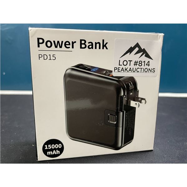 Lot of 1 High Capacity 15,000mAh Powerbank/Portable Charger w/ Buitl-In Type C & Lightning Cable!