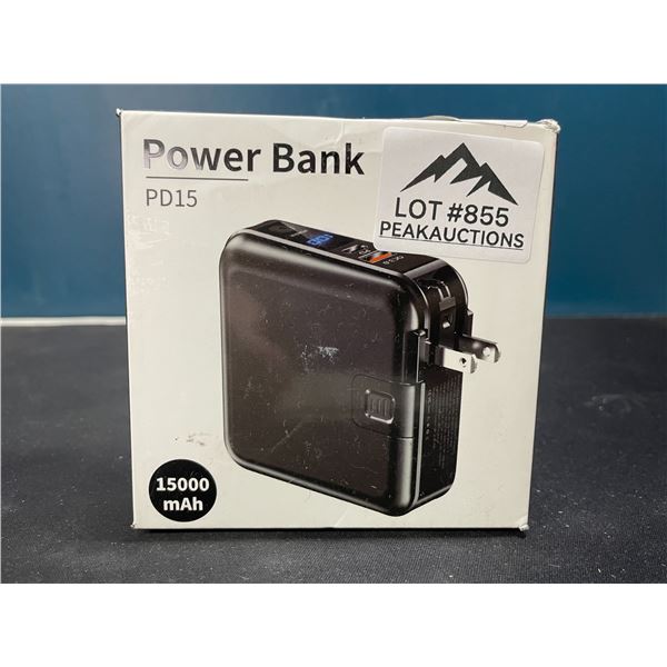 Lot of 1 High Capacity 15,000mAh Powerbank/Portable Charger w/ Buitl-In Type C & Lightning Cable!