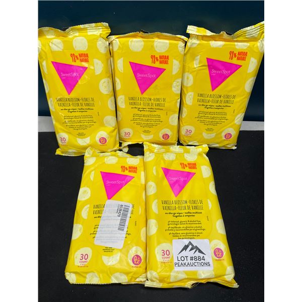 Lot of 5 Packs of SweetSpot Vanilla Blossom On-The-Go Wipes