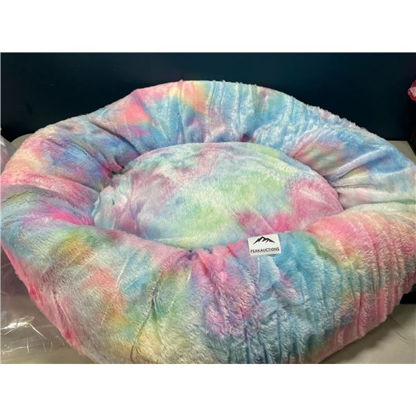 Lot of 1 Fuzzy/Shaggy Fluffy Rainbow Plush Pet Bed - Large 28 inch size