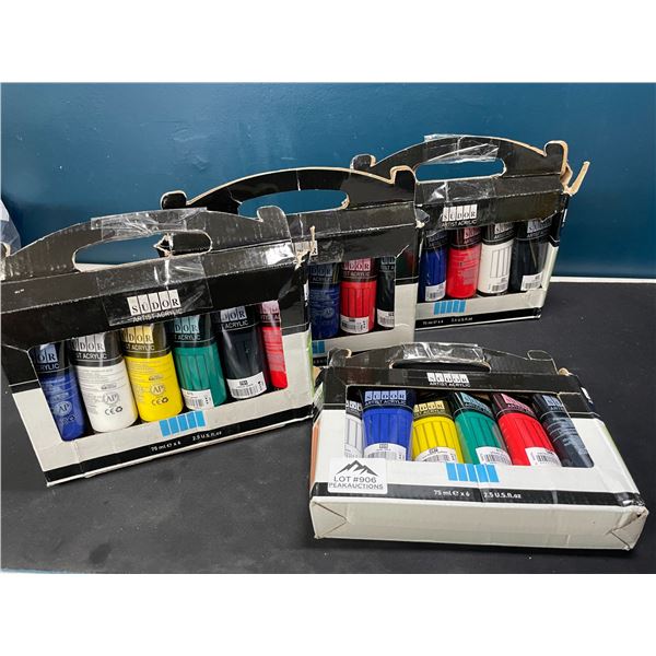 Lot of 4 Boxes of Sudor Artist Acrylic Paints - 6 Colours Per Box/24 Total