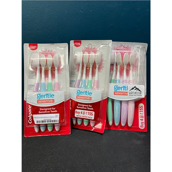 Lot of 3 Colgate Gentle Sensitive Tooth Brushes - 4 Per Pack!