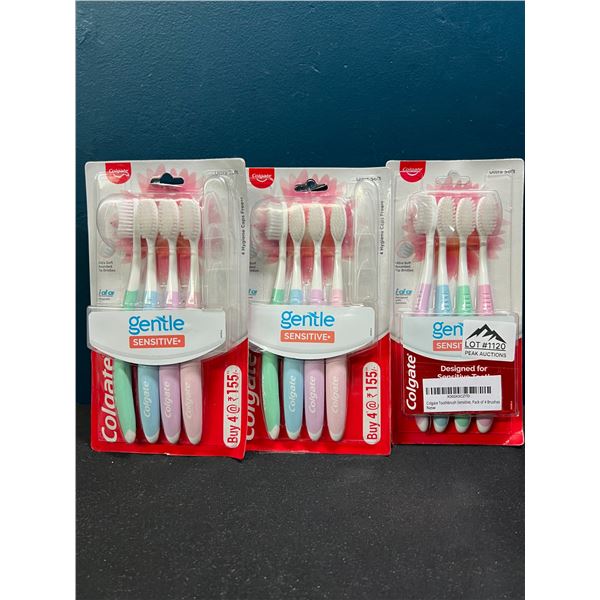 Lot of 3 Colgate Gentle Sensitive Tooth Brushes - 4 Per Pack!