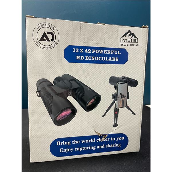 Lot of 1 Pair of 12x42 Powerful HD Binoculars w/ Tripod Stand & Case