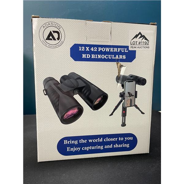 Lot of 1 Pair of 12x42 Powerful HD Binoculars w/ Tripod Stand & Case