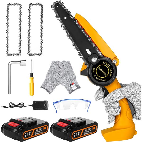 Lot of 1 6-Inch Cordless Chainsaw with 2 Batteries, Gloves, and Replacement Chain - BRAND NEW!