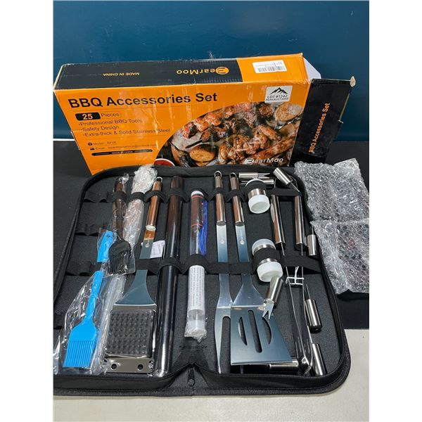 Lot of 1 BBQ Accessories Set - 25 Pieces - Assorted BBQ Tools in Case