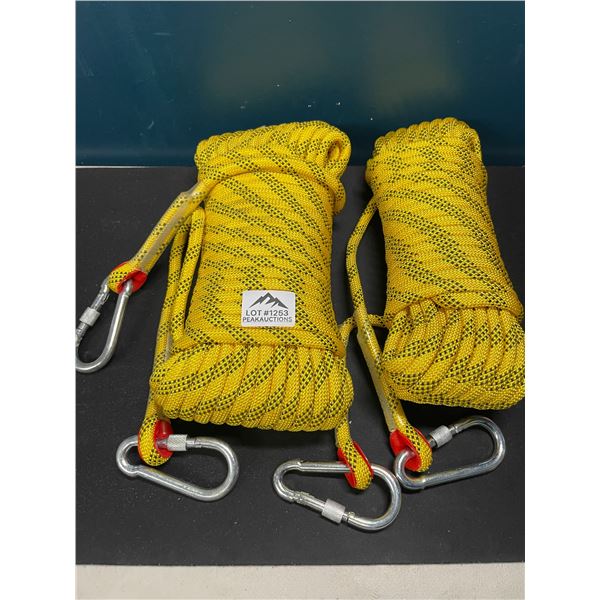 Lot of 2 Large Rolls of Heavy Duty Braided Rope with Hooks - Great for Magnet Fishing, Camping, etc.