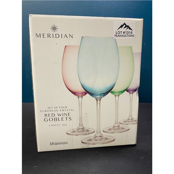 Lot of 1 Box of Meridan European Crystal Wine Glasses - Set of 4 Glasses