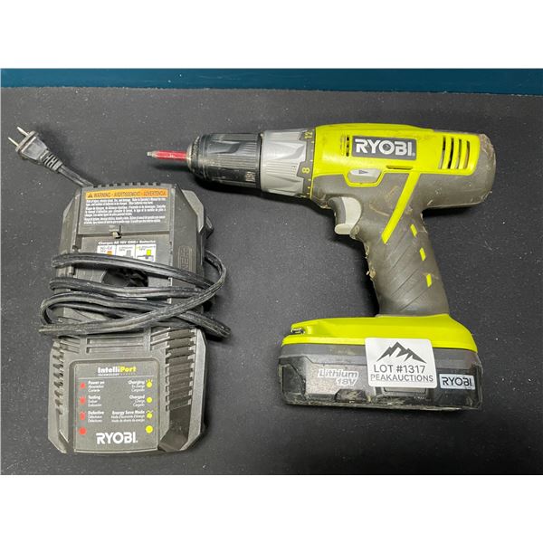 Lot of 1 RYOBI Drill + Battery and Charger - Used - Works!