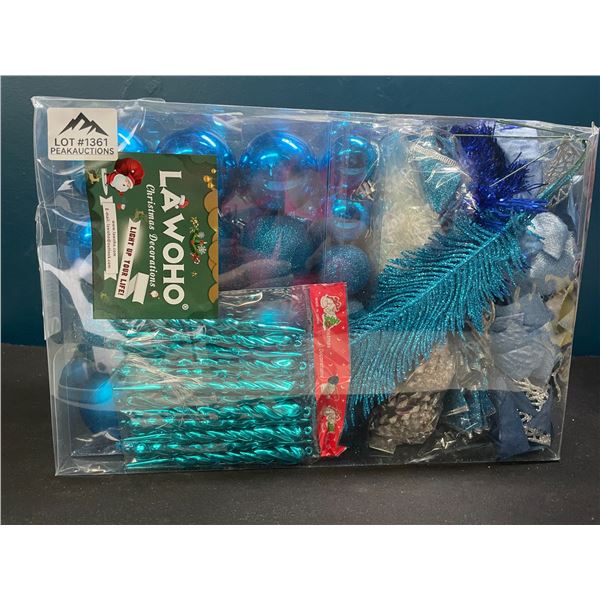 Lot of 1 Box of Blue Christmas Balls/Decorations Set