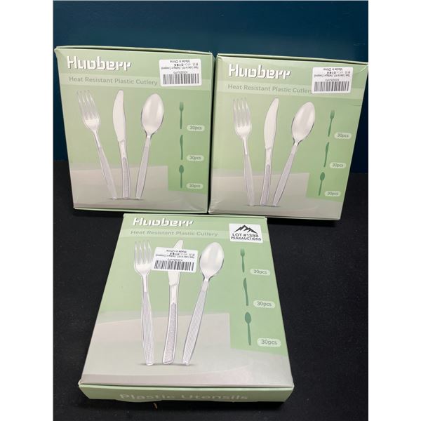 Lot of 3 Boxes of Plastic Cutlery - 90pcs per box; 30 forks, 30 knives, and 30 spoons per box