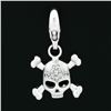 Image 2 : 14k White Gold 0.12 ctw Diamond Skull & Crossbones Charm Pendant w/ Lobster Clas
