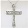 Image 5 : Large 14k White Gold 1.18 ctw Round Diamond Cross Pendant w/ 18" Fancy Link Chai