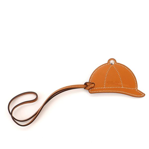 Hermes Paddock Bombe Bag Charm Leather Blue, Brown