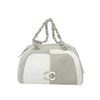 Image 1 : Chanel Grey White Lambskin Bicolor Leather CC Bowling Bag