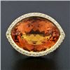 Image 2 : Estate 18K Gold Large Wide Citrine Diamond Halo Almond Eye Shaped Cocktail Ring