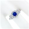 Image 4 : 18K White Gold 1.70 ctw AGL Emerald Step Cut Royal Blue Sapphire & Diamond Ring