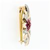 Image 6 : Vintage 14k Two Tone Gold Ruby Cluster & Diamond Layered Daisy Flower Brooch Pin