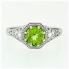 Image 4 : NEW 14k White Gold 1.11 ctw Fine Filigree & Milgrain Work Peridot Solitaire Ring