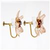 Image 4 : Retro Vintage 14k Rose Gold 0.92 ctw Ruby Diamond Large Flower Screw On Earrings