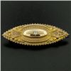 Image 2 : Antique Victorian 9k Yellow Gold.10 ctw Diamond Marquise Shaped Etched Brooch Pi