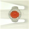 Image 4 : 14k White Gold Oval Cabochon Red Coral Ring w/ 2.10 ctw Diamond Halo