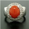 Image 7 : 14k White Gold Oval Cabochon Red Coral Ring w/ 2.10 ctw Diamond Halo