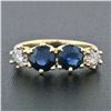 Image 2 : Vintage 14k Yellow Gold 2.16 ctw 6 Prong Round Blue Sapphire & Diamond Band Ring