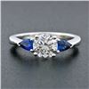 Image 3 : NEW 14k White Gold 1.47 ctw GIA Round Diamond & Sapphire 3 Stone Engagement Ring